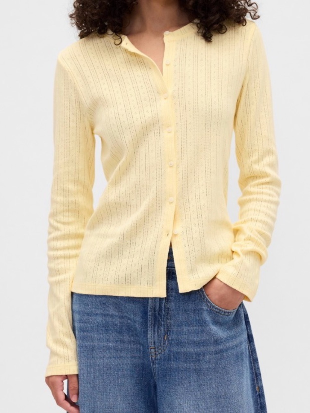 NWT GAP Pointelle Button-Up Top in Light Yellow Size Medium